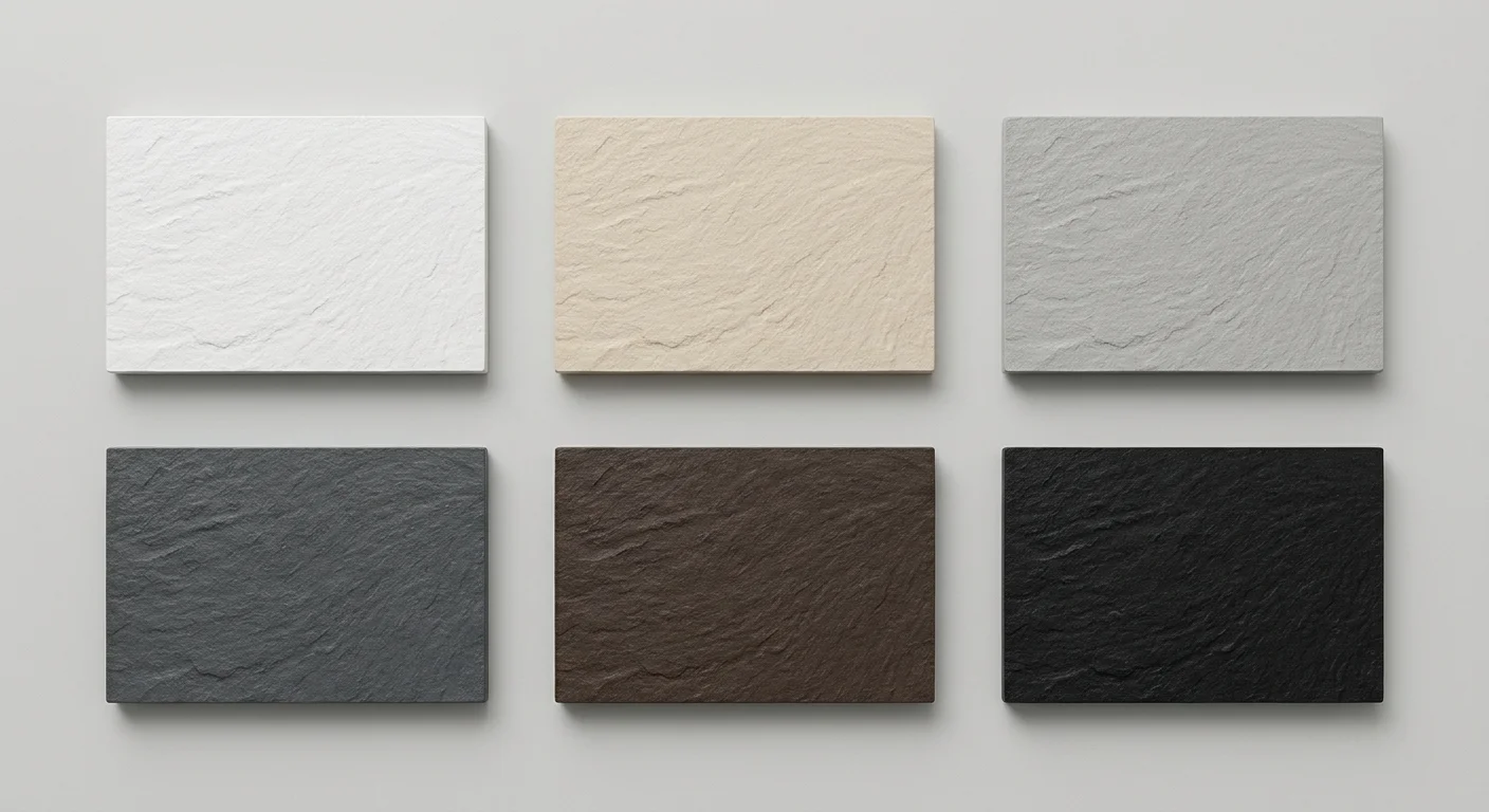 Muestras de plato de ducha de resina en seis colores con textura pizarra