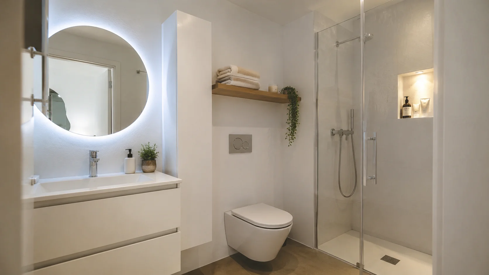 Colocación de una columna de almacenaje en un baño pequeño