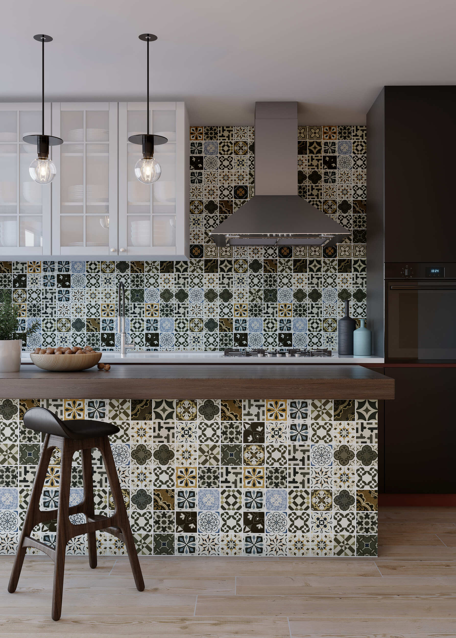 Azulejos en mosaico para decorar la cocina en tonos verdes