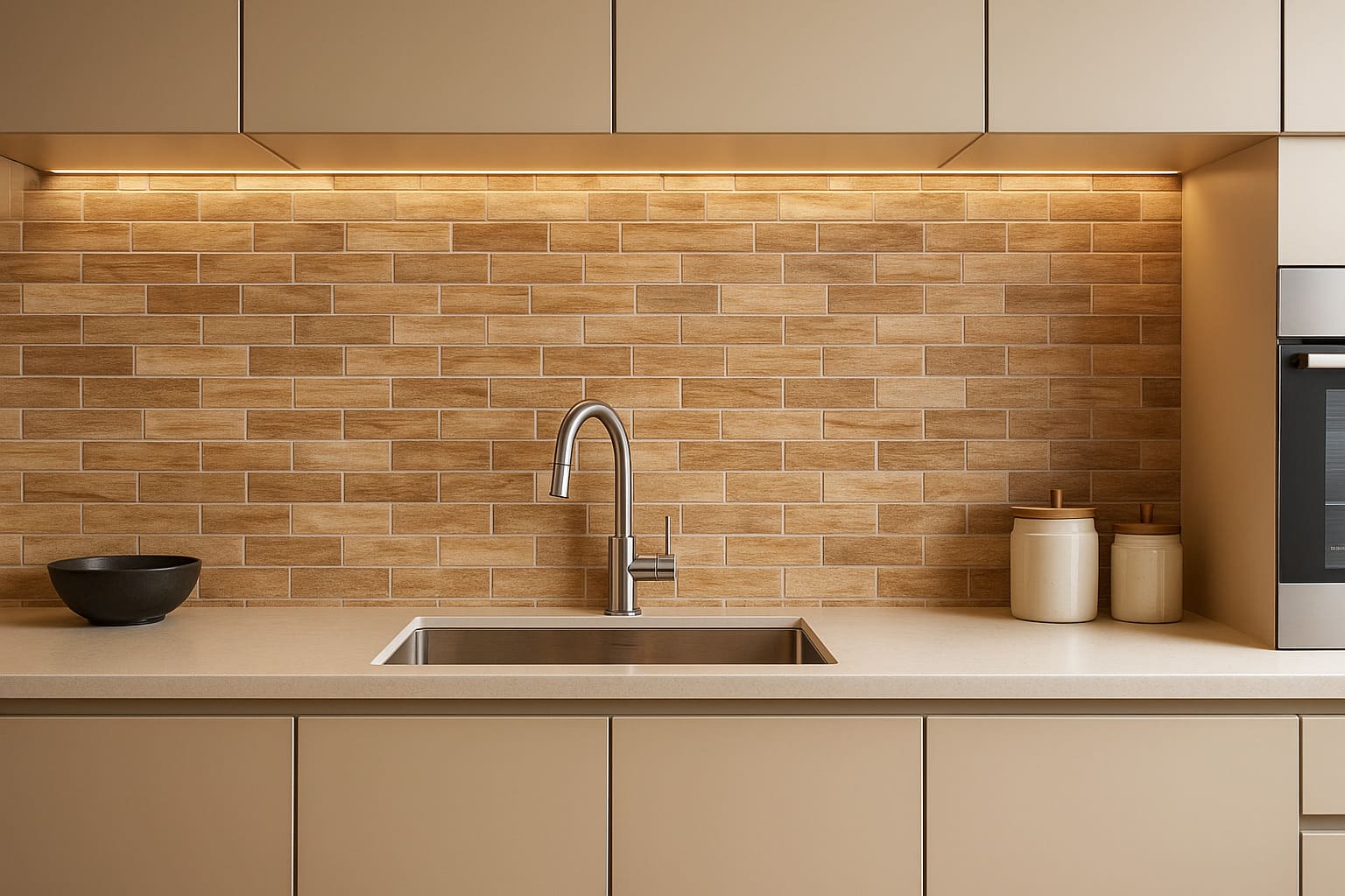 Mosaico de gres y porcelánico con imitación madera en una cocina de Albacete