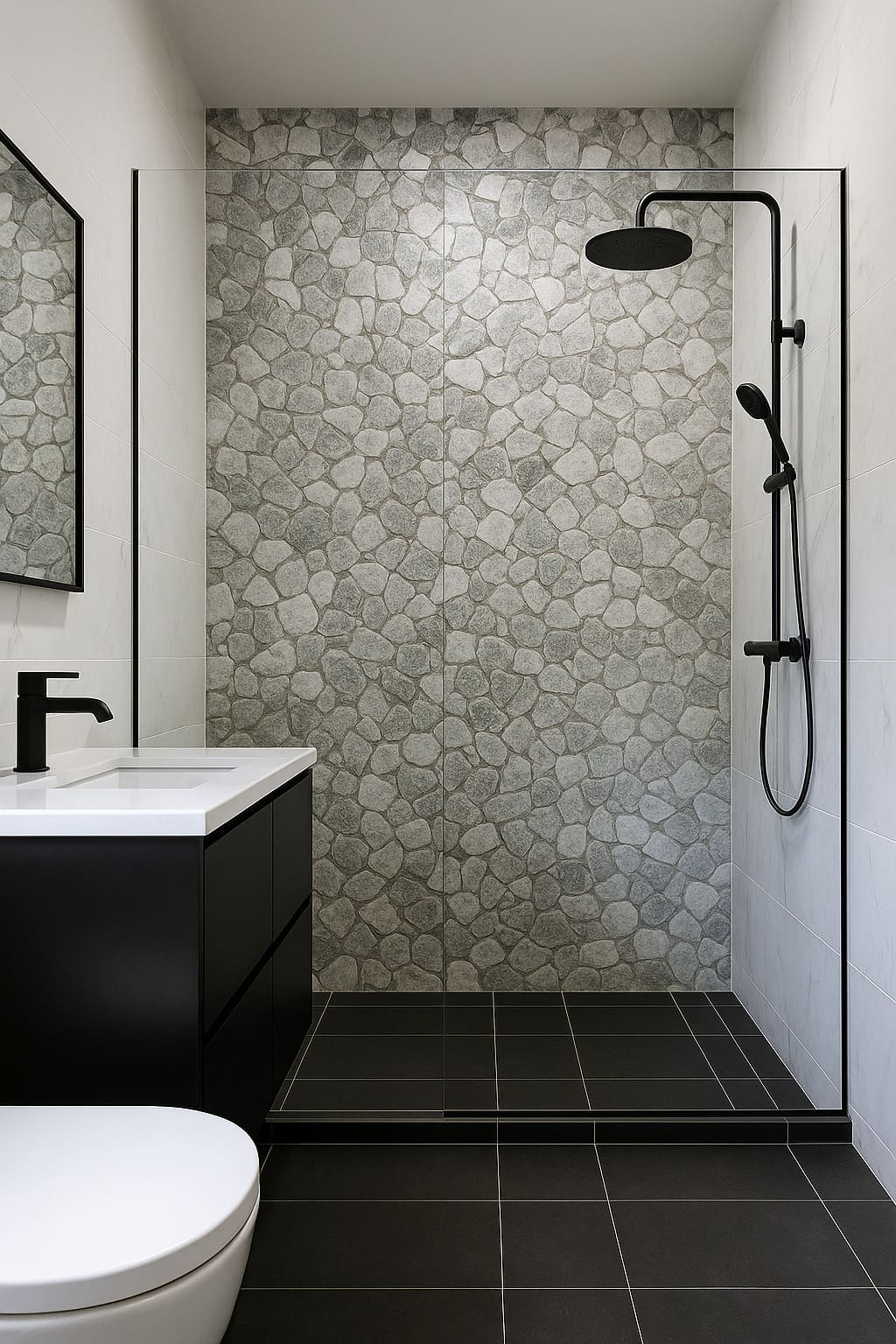 Mosaico de piedra natural para una ducha en Albacete