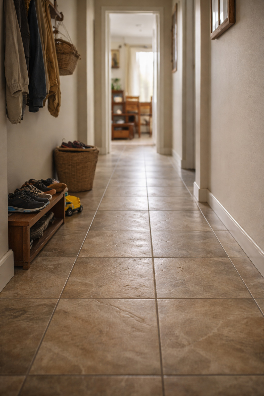 Limpieza de suelo cerámico en pasillos