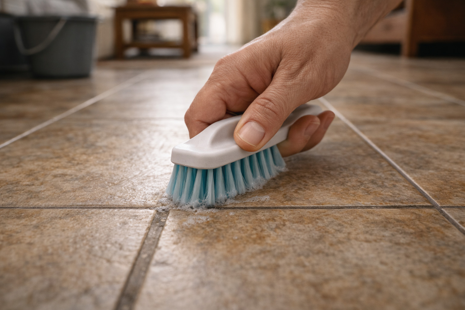 Limpieza de juntas en suelo cerámico