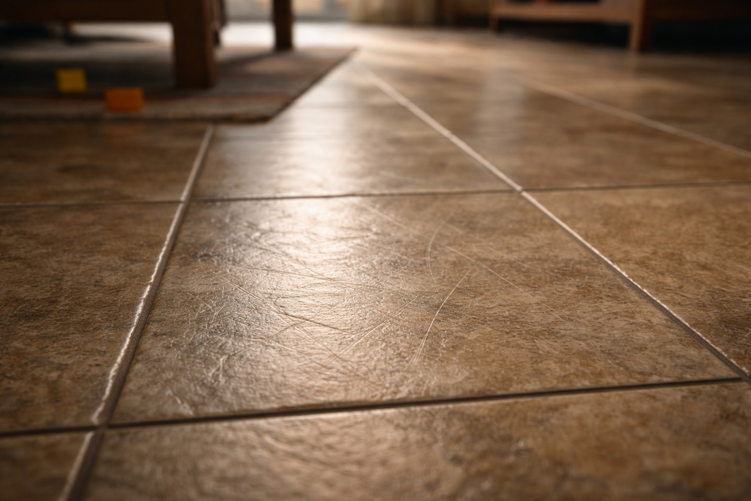 Micro arañazos en azulejo beige