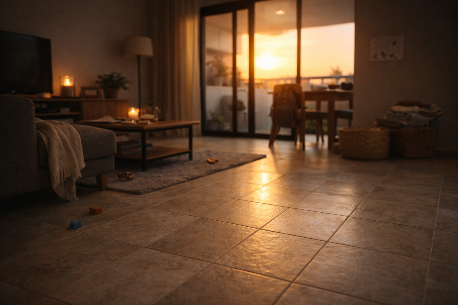 Luz dorada en la sala de estar