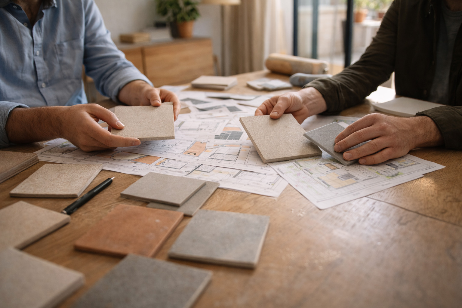 Revisión de azulejos y planos arquitectónicos