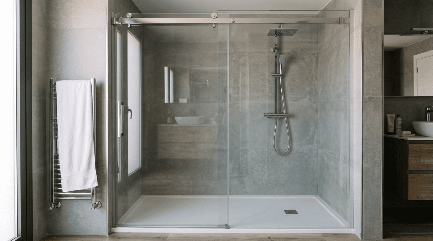 Mampara de baño corredera con rodamientos superior e inferior