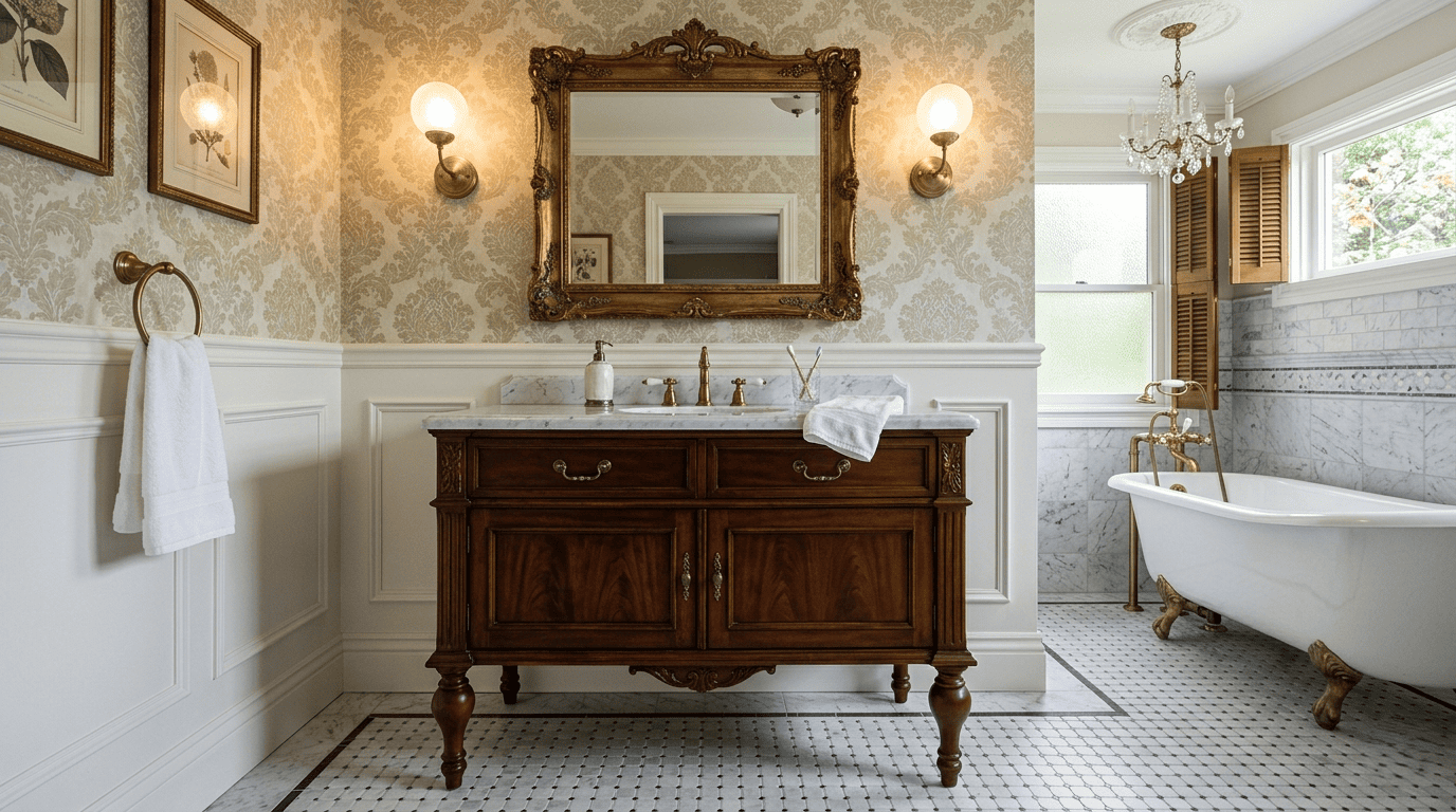 Mueble de patas para baño con estética tradicional 