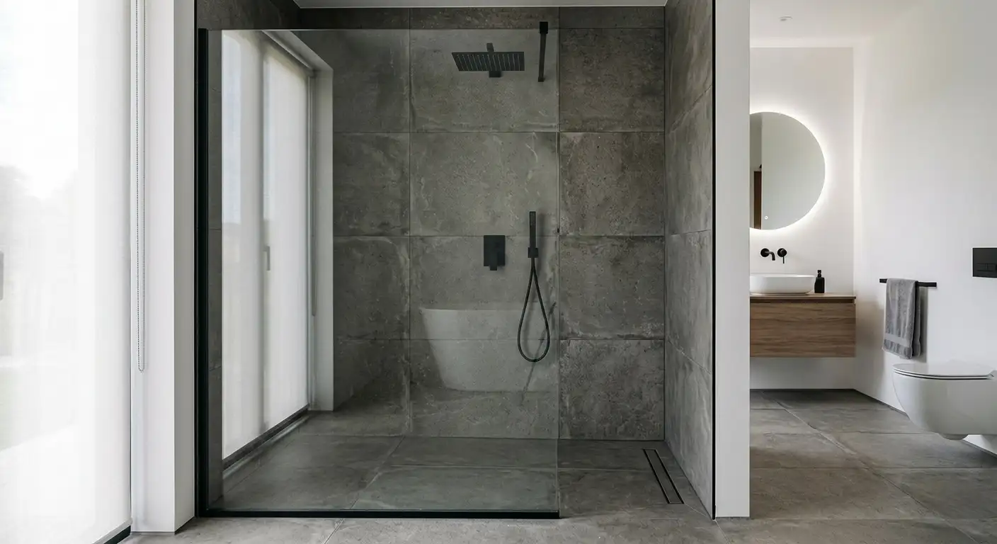 Ducha con una mampara walk-in y sin marco