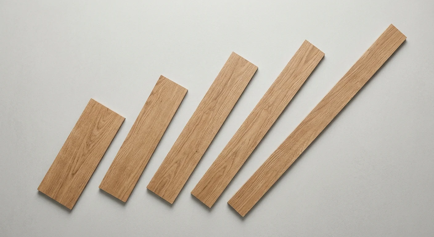 Distintos formatos de lama de porcelánico imitación madera, del más corto al más largo