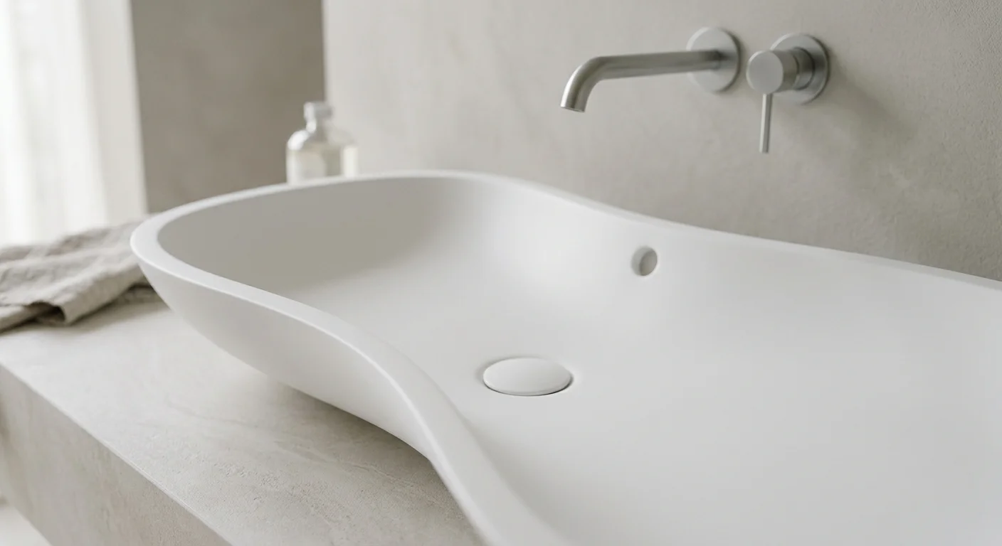 Lavabo de baño de resina tipo Solid Surface en acabado blanco mate